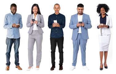 Obraz premium Diverse professionals using smartphones isolated element set