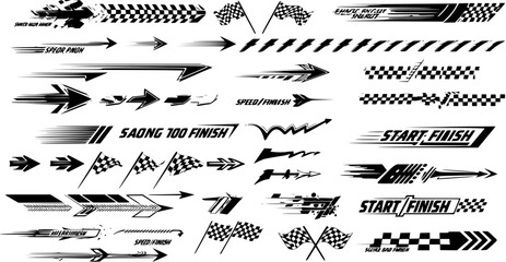 Racing Speed Design Elements Vector Set: Arrows, Checkered Flags, Finish Lines  Decals for Sports, Car  Auto Graphics © kulinadsgn