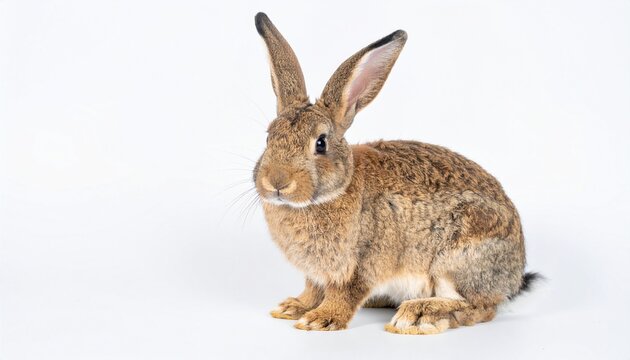 Cute brown rabbit sitting on white background looking adorable