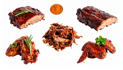 Delicious barbecue meats with herbs and spices on a clean white background © Khalid Saiah adda