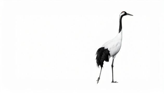 Elegant crane standing against white background