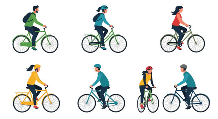 Naklejka premium People Riding Bicycles in Various Poses.