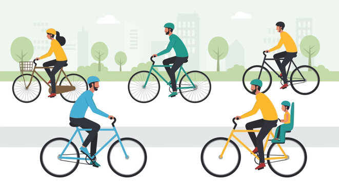People riding bicycles on road.