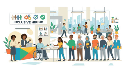 Fototapeta premium Inclusive Hiring Panel Supporting Diverse Workforce in Modern Office