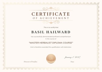 Fototapeta premium Editable formal certificate template, simple beige design