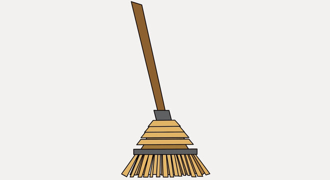 Broom with wooden handle and bristles.