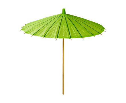 Green paper parasol umbrella for tropical summer cocktail party on transparent background PNG