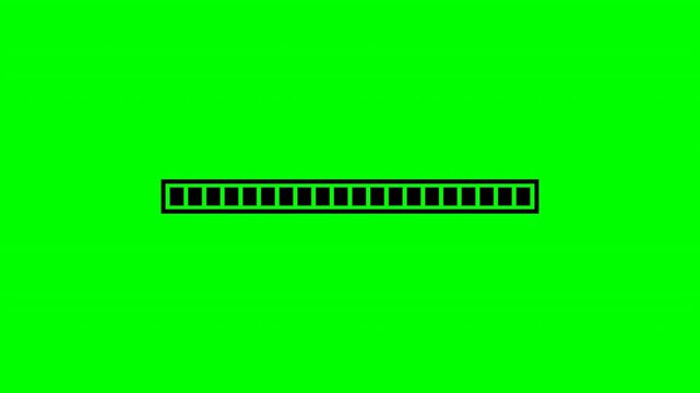Retro style loading bar animation with green screen background and progress indicator filling up