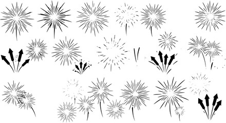 Fireworks Extravaganza: Black and White Vector Celebration Design © arulumia