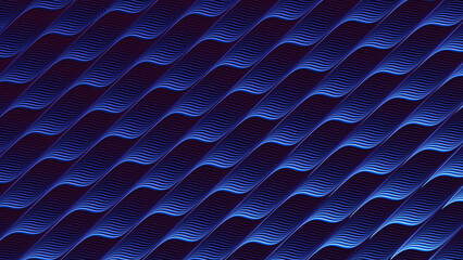 Abstract flowing deep blue neon waves with hypnotic rhythm and smooth liquid motion. Futuristic digital pattern inspired by energy flow and modern technology design for creative projects. 3d render © 3d_kot