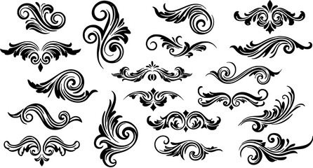 Fototapeta premium Elegant Black Vector Flourishes and Scrollwork Set for Decorative Design Elements, Borders, and Dividers