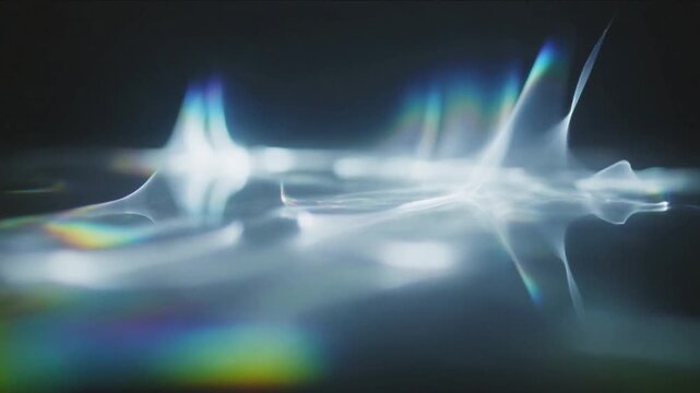 Central luminous plume rising and curling on dark void, frames starting rainbow mirrors for design