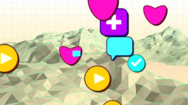 First heart appearing icons spawning forward, hearts checks plays covering range for tech designers
