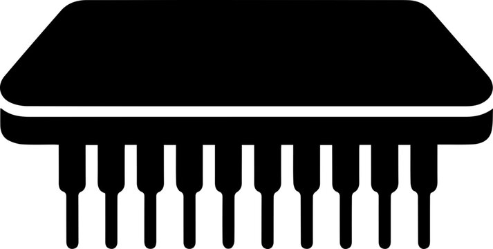 Sleek black microchip icon for modern tech designs and engineering projects involving computer hardware and electronic components innovation