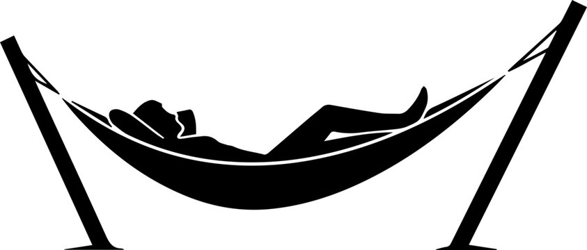 Relaxed person enjoying peaceful leisure time in a cozy hammock suspended between two poles