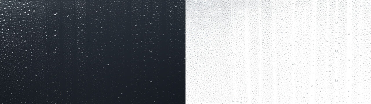 Heavy rain droplets on glass with clean transparent background