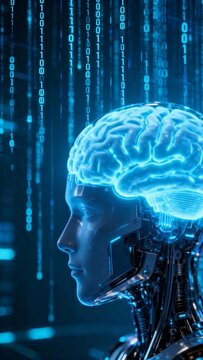 human brain with binary code background