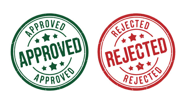 Approved and rejected rubber stamp icons in green and red
