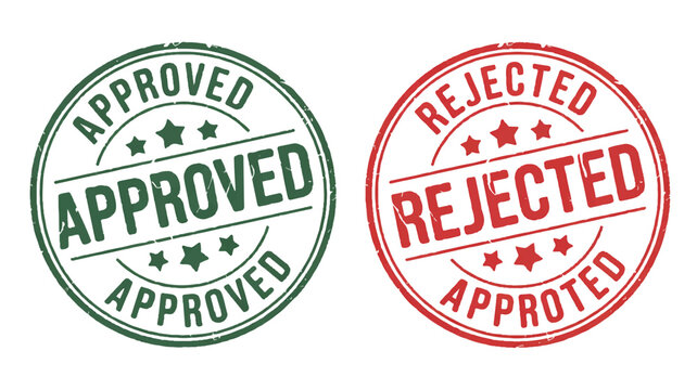Approved and rejected rubber stamps on white background