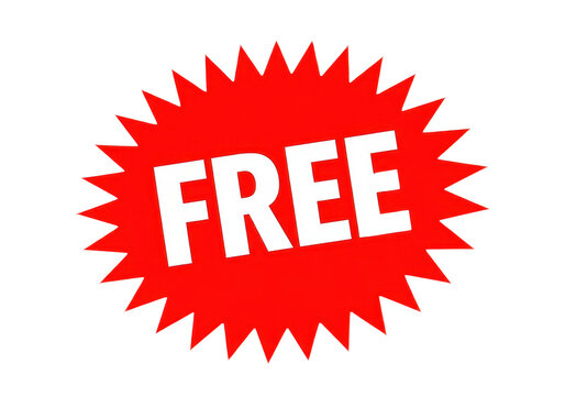 Red starburst shape with the word free written in white letters isolated on transparent background