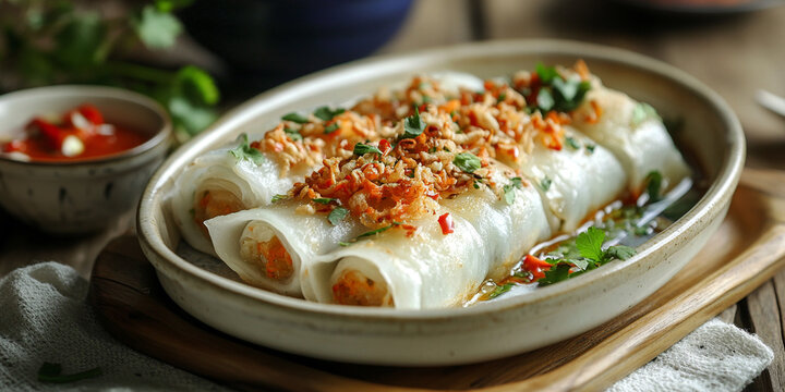 Fresh spring rolls called Popiah on the table