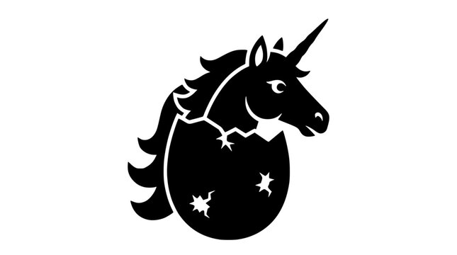 Unicorn Egg Cracked Horn Mane Black Silhouette Vector