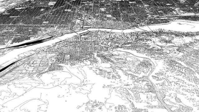 3D looped animation of city - Portland Oregon USA