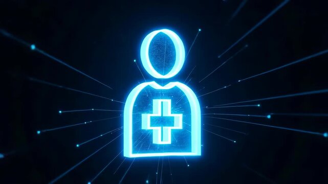 Futuristic 3d User Icon Glows In Dark Space Connected By Glowing Particles With Beams Of Light Digital Interaction Profile Representation For Technology Concepts Design