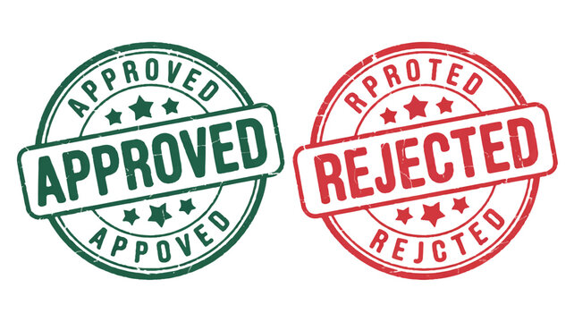 Green and red approved rejected stamps on white background