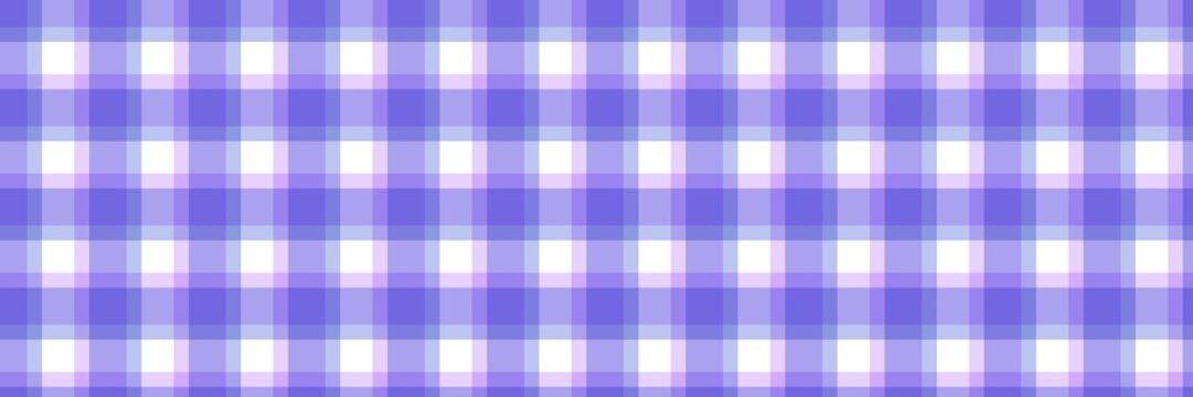 Seamless purple gingham plaid pattern. Blue checkered background for picnic blankets, tablecloths, fabric textile, and wrapping paper. Classic cottagecore aesthetic design.