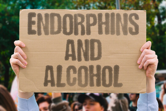 "Endorphins And Alcohol" Alcohol triggers endorphin release creating strong feelings of pleasure. ENDORPHINS. PLEASURE. ALCOHOL. RELEASE. BRAIN.