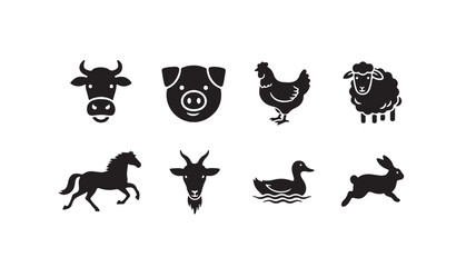 Fototapeta premium Domestic Farm Animals and Livestock Icons Set