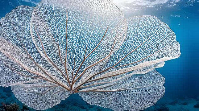 Delicate Seashell Vein Pattern Underwater - Ethereal Beauty of Nature s Design Sunlit Ocean Backdrop Macro Photography for Backgrounds and Textures