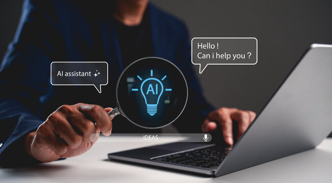 A person interacts with an AI assistant on a laptop, showcasing digital communication and artificial intelligence concepts.