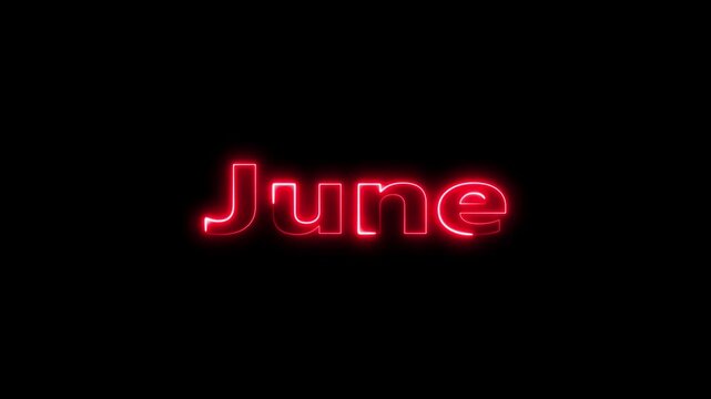 June red neon glowing text month motion.