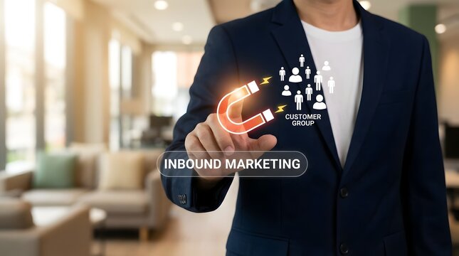 Inbound Marketing Attracts Customer Group with Business Strategy Concept