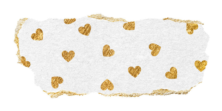 Gold heart png pattern sticker, ripped paper transparent background