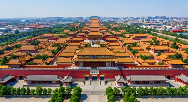 Aerial View of the Forbidden City in Beijing, China.