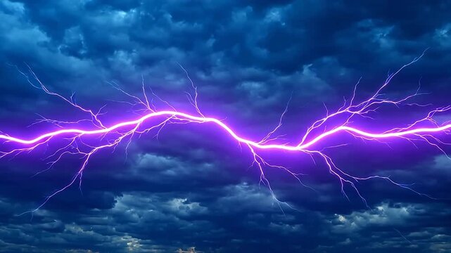 Purple lightning in night sky