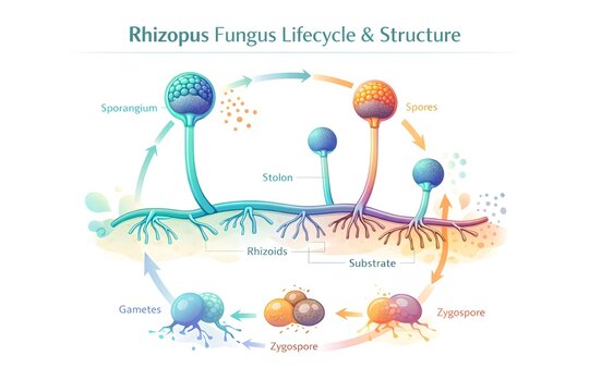 Rhizopus Fungus Lifecycle and Structure Infographic Modern Flat Gradient Design
