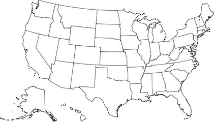Blank Map of the United States of America: Outlined States, No Labels, for Education and Design © devanca