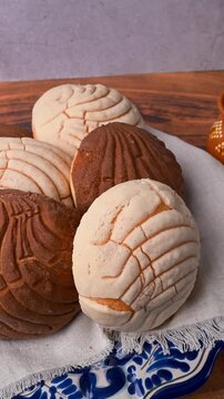 Traditional Mexican bakery culture, chocolate and vanilla conchas