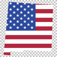 Fototapeta premium Map of New Mexico filled with the United States flag design, isolated on transparent background for geography and infographic use.