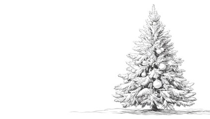 Fototapeta premium Snowy Christmas tree with ornaments isolated.