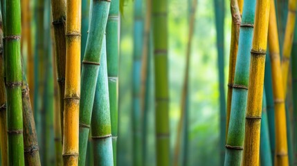 Obraz premium Lush Bamboo Forest with Vivid Green and Yellow Stalks in Nature
