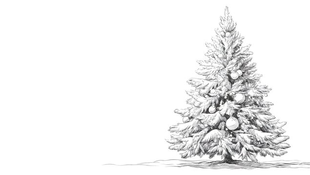 Snowy Christmas tree with ornaments isolated.