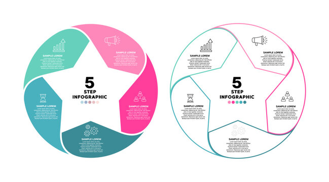 Infographic vector star shape 5 option step set. Infographic diagram for business presentation. Vector editable.