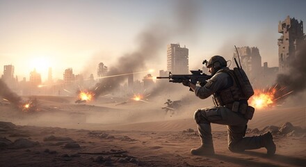 Fototapeta premium view of hot desert battlefield atmosphere