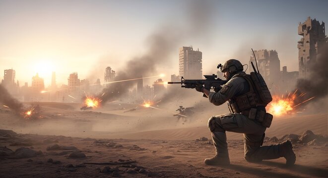view of hot desert battlefield atmosphere