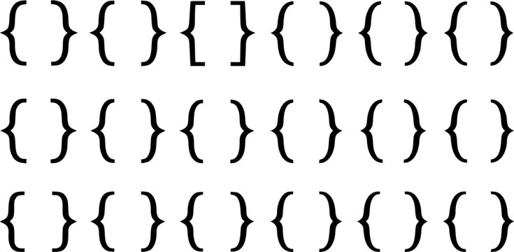 Black Curly Braces and Square Brackets (Mathematical and Programming Symbols) Repeating in a Grid Pattern on a White Background